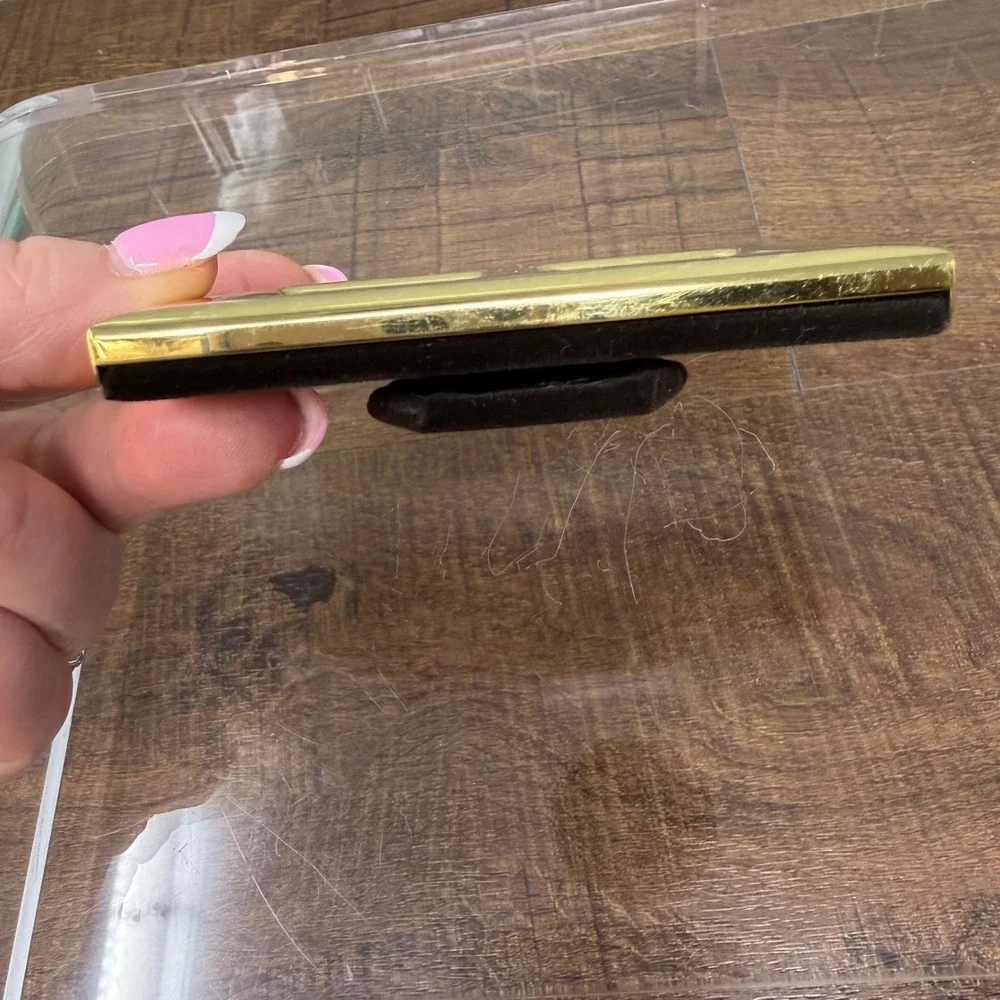 Vintage Solid Brass Mini Double Photo Frame 2.5 x 3.5 Tabletop Gold Accent Decor